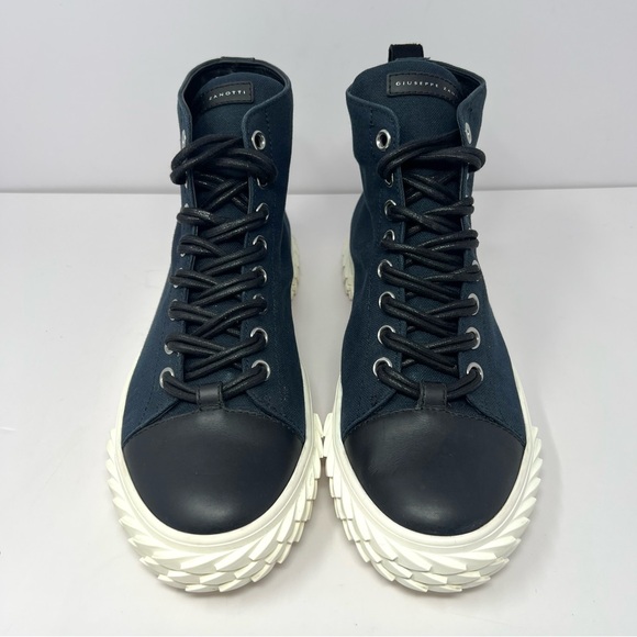 Giuseppe Zanotti Men’s Blabber Hi Top Fashion Sneaker Sz 43 / 10 Blue Canvas GUC - Picture 2 of 10